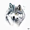 the tale of two wolfs. the bad wolf is white and angry. the good wolf is black and calm tattoo design idea