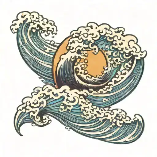 ocean waves with fearless written jn the middle tattoo design idea