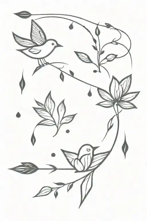 unalome with arrow lotus music birds flying away tattoo design idea