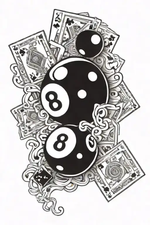 8 ball with dice and cards tattoo design idea