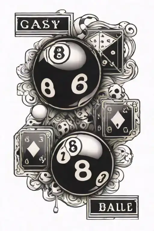 8ball with dice and cards tattoo design idea
