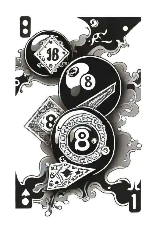 8ball with dice and cards tattoo design idea