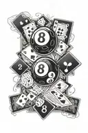8ball with dice and cards tattoo design idea
