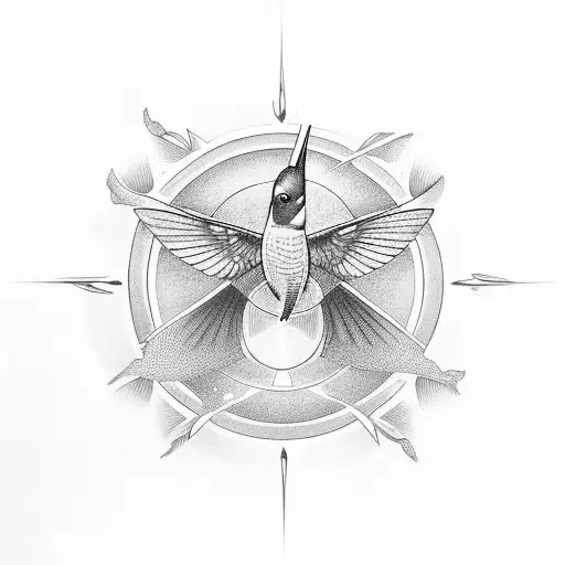 horitzonal infinity sign with a fish on the bottom left and a hummingbird on the top right tattoo design idea