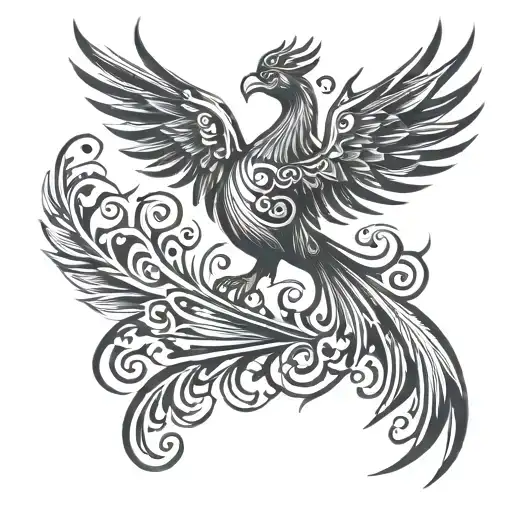 An abstract design of a phoenix made of surfboards tattoo design idea