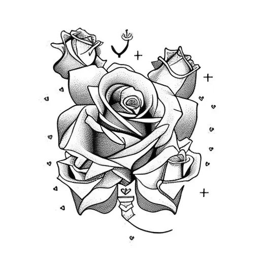 roses for upper arm and shoulder to include a small anchor, a set of crossed hammers, the name Dylan and a Heart tattoo design idea