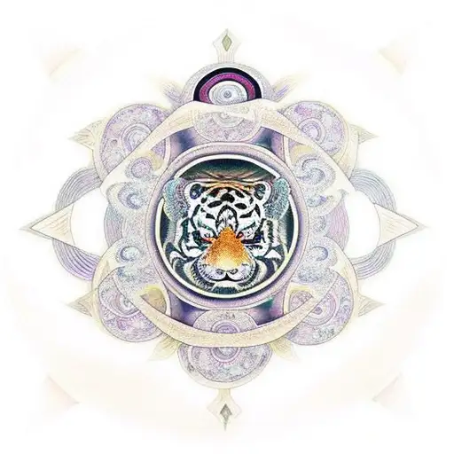 Infinity symbol with a tiger eye in the left circle and a dragon eye in the right circle tattoo design idea