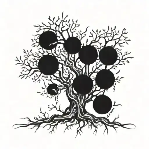 A broken family tree with branches representing each family member, each branch showing signs of growth and resilience tattoo design idea
