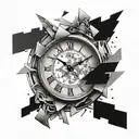 A clock with shattered pieces falling off, each one representing a different memory or moment from the client's past with their broken family tattoo design idea