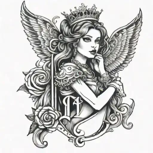 Princess with a letter m in the middle tattoo design idea