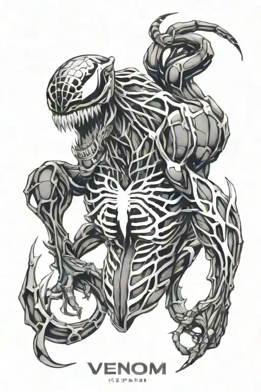 A futuristic interpretation of Venom as a cybernetic student, blending technology and symbiote powers tattoo design idea