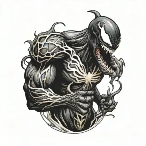 venom is spreading from hand to chest tattoo design idea