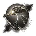 a sun in front of thunder lightning tattoo design idea