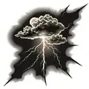 a sun in front of thunder lightning tattoo design idea