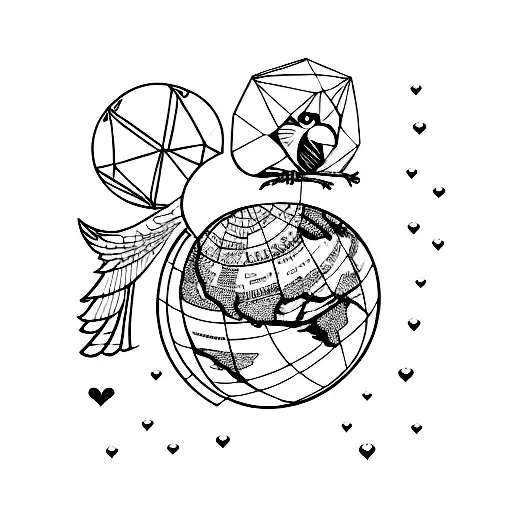 A majestic owl perched on a globe, representing the love for traveling and wisdom tattoo design idea