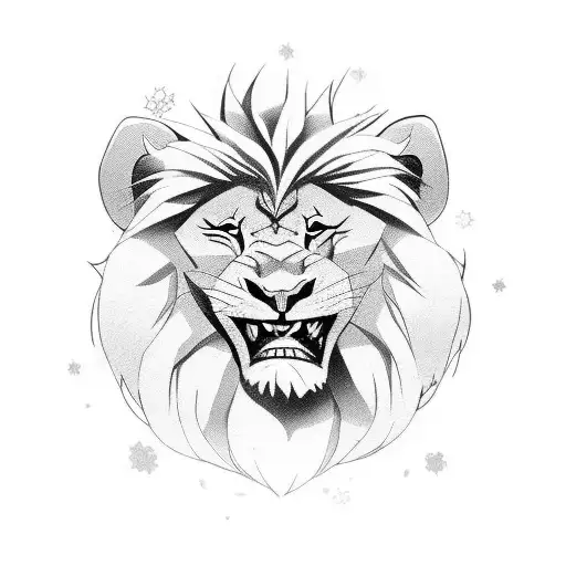 A lion playing a guitar with anime-inspired background tattoo design idea