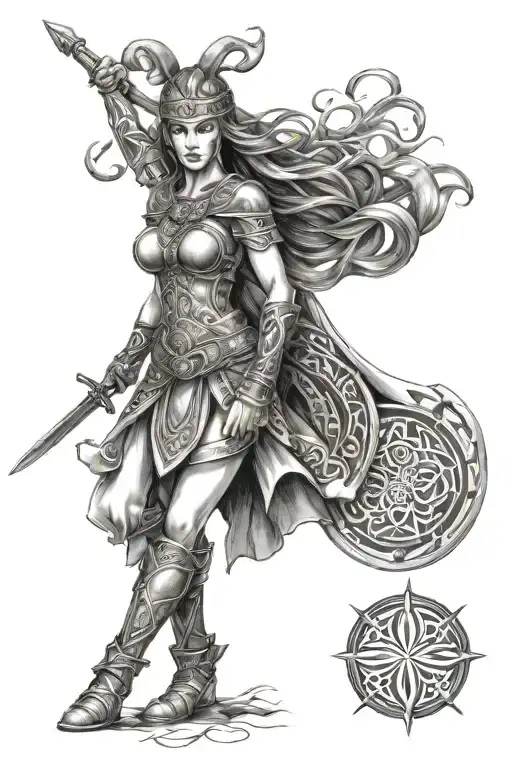Celtic warrior woman tattoo design idea