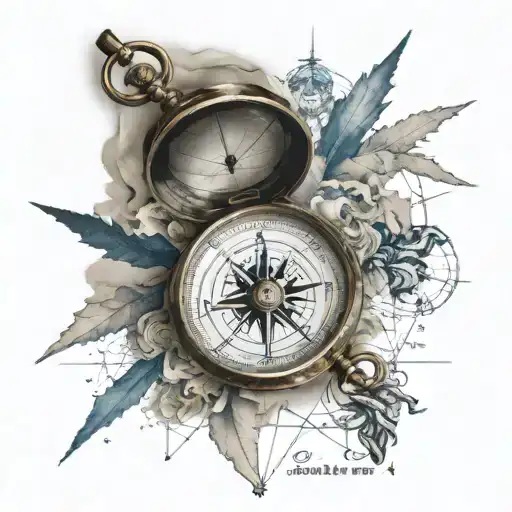 compass with island map tattoo design idea