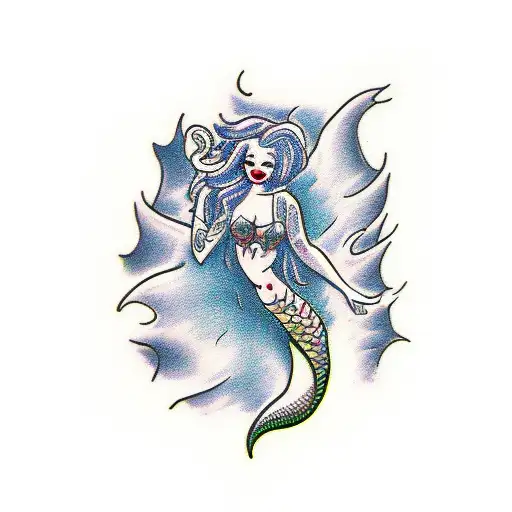 gothic mermaid tattoo design idea