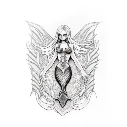 gothic mermaid tattoo design idea