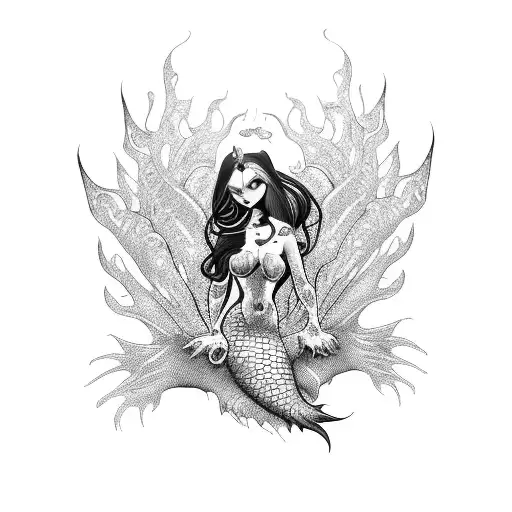 gothic mermaid tattoo design idea