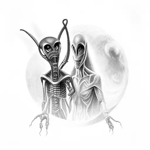 alien ET god in space tattoo design idea