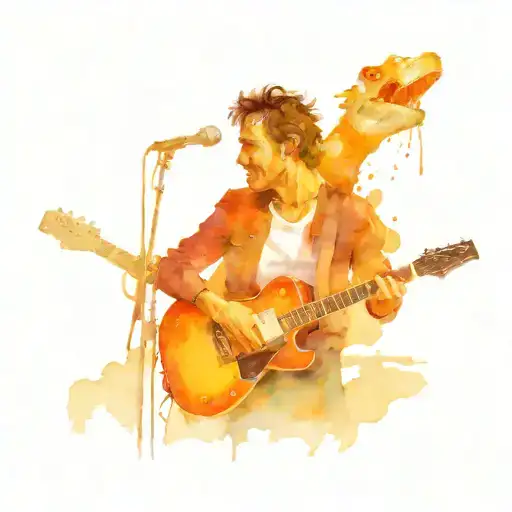 Bruce Springsteen and estreet band as dinosaurs jamming,  tattoo design idea