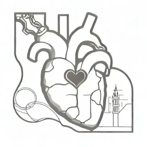 broken marble human heart revealing a mechanical part inside and two chimneys with black smoke  tattoo design idea