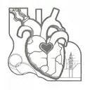 broken marble human heart revealing a mechanical part inside and two chimneys with black smoke  tattoo design idea