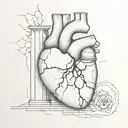 broken marble human heart revealing a mechanical part inside and two chimneys with black smoke  tattoo design idea
