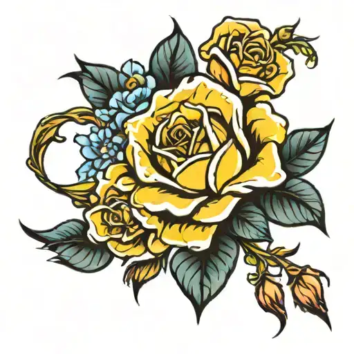 horse rose bell yellow  tattoo design idea