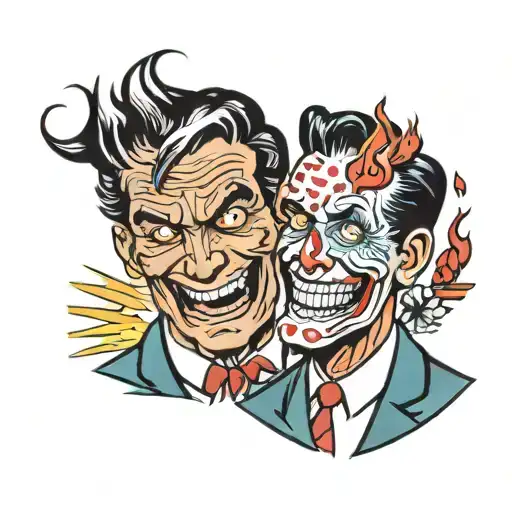 two face happy and rage tattoo design idea