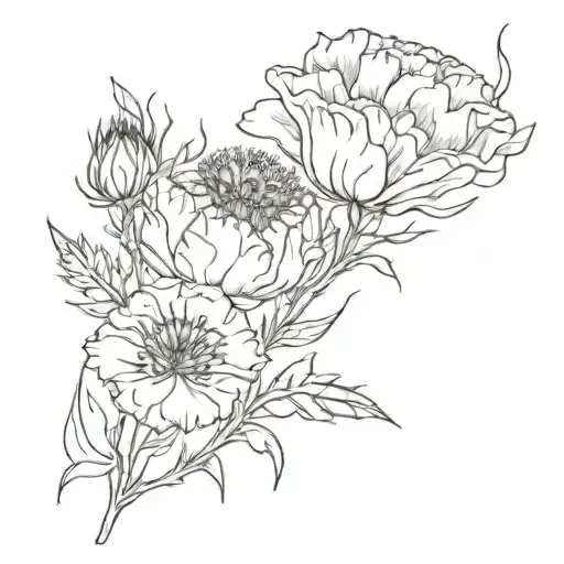 Can you combine a thistle, a carnation and a ratchaphruek into a bouquet of flowers? tattoo design idea