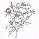 Can you combine a thistle, a carnation and a ratchaphruek into a bouquet of flowers? tattoo design idea