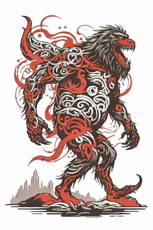 bigfoot riding the loch ness monster tattoo design idea