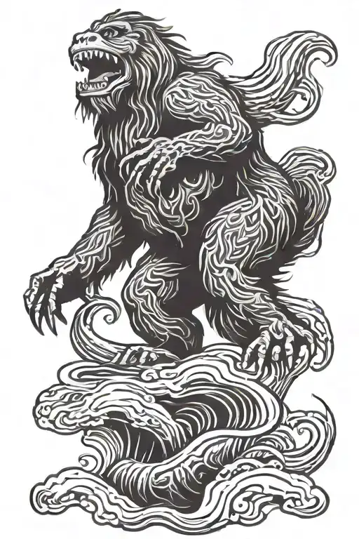 bigfoot riding the loch Ness monster  tattoo design idea