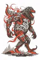 bigfoot riding the loch ness monster tattoo design idea