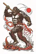 bigfoot riding the loch ness monster tattoo design idea