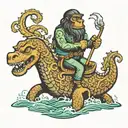 bigfoot riding the loch Ness monster  tattoo design idea