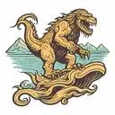 bigfoot riding the loch Ness monster  tattoo design idea
