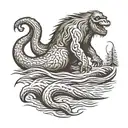 bigfoot riding the loch Ness monster  tattoo design idea