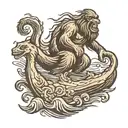bigfoot riding the loch Ness monster  tattoo design idea