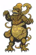 bigfoot riding the loch Ness monster  tattoo design idea