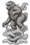 bigfoot riding the loch Ness monster  tattoo design idea