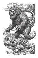 bigfoot riding the loch Ness monster  tattoo design idea