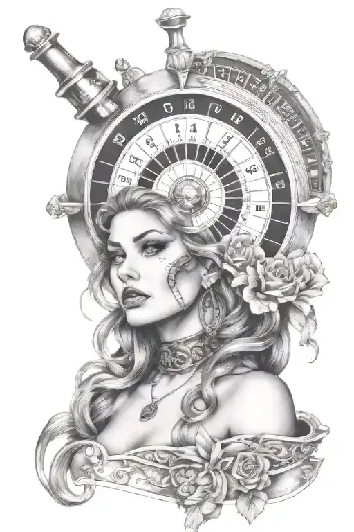 roulette wheel with women face tattoo design idea