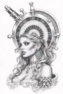 roulette wheel ball on 0 with women face morphing tattoo design idea