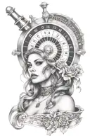 roulette wheel with women face tattoo design idea