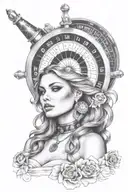 roulette wheel with women face tattoo design idea