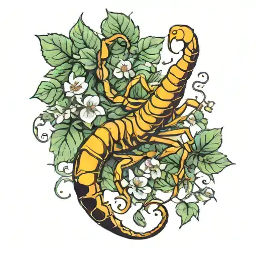 scorpion and ivy vines tattoo design idea